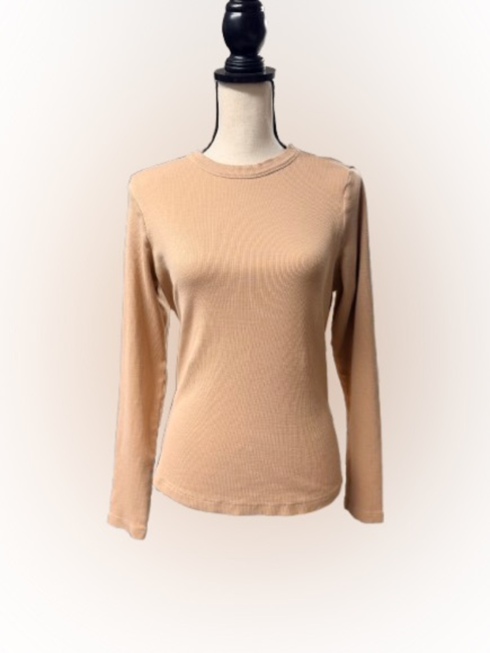 Pact Women’s Organic Cotton Ribbed Long Sleeve Crewneck Top Tan Large